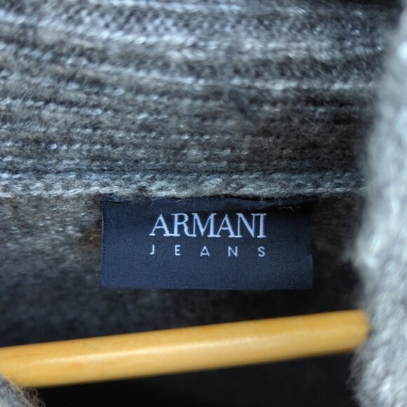 Armani Jeans Wool Blend Two-Tone Gray Shawl Sweater - Slim Fit L Like New - Picture 3 of 6